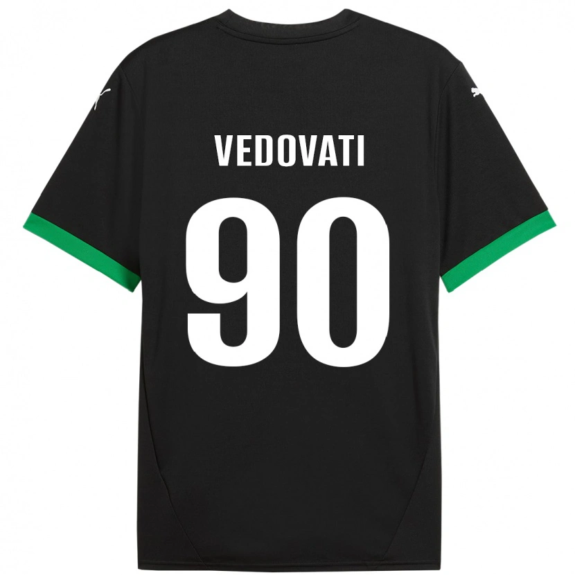 Danxen Niño Camiseta Gabriele Vedovati #90 Negro Verde Oscuro 1ª Equipación 2024/25 La Camisa