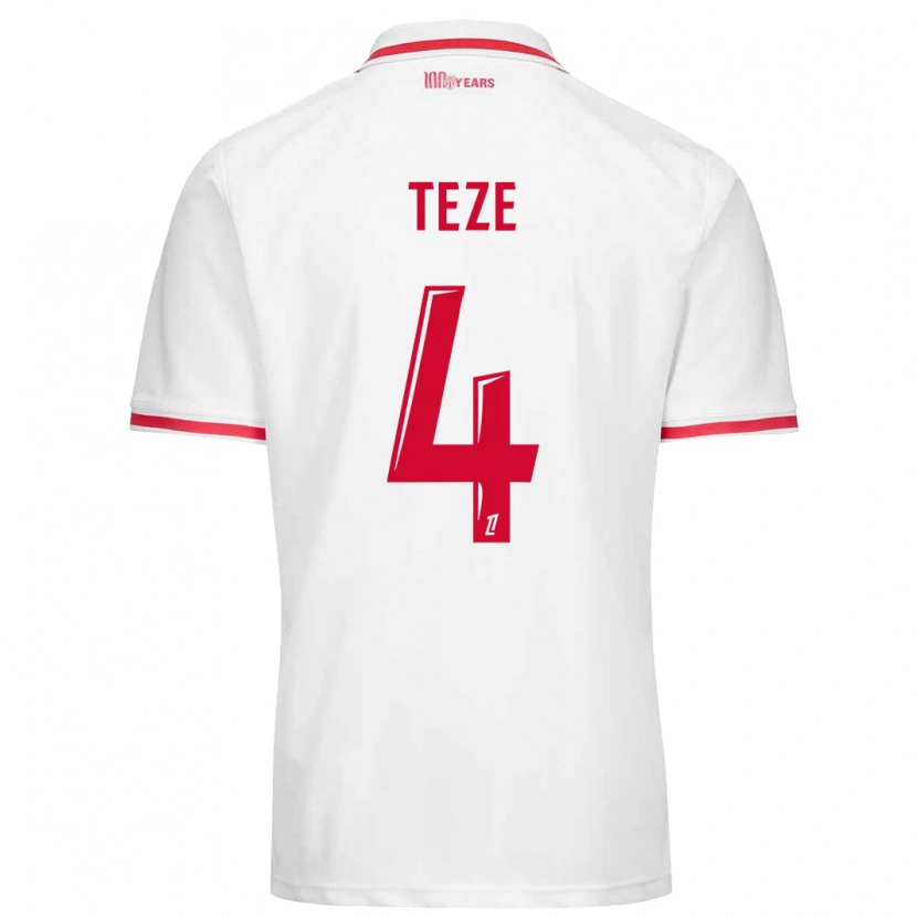 Danxen Niño Camiseta Jordan Teze #4 Blanco Rojo 1ª Equipación 2024/25 La Camisa