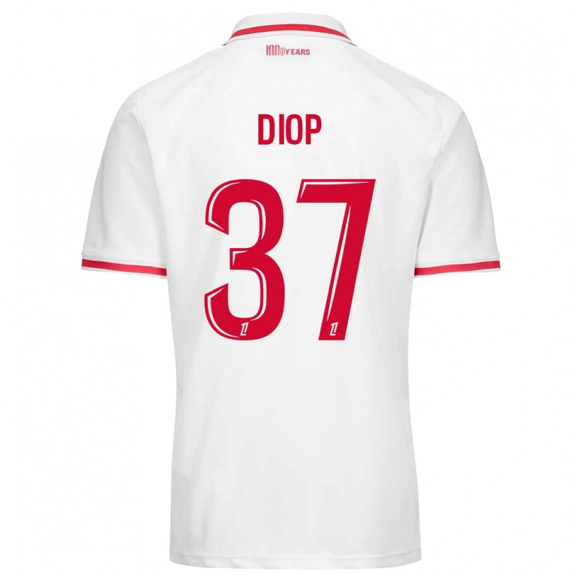 Danxen Niño Camiseta Edan Diop #37 Blanco Rojo 1ª Equipación 2024/25 La Camisa