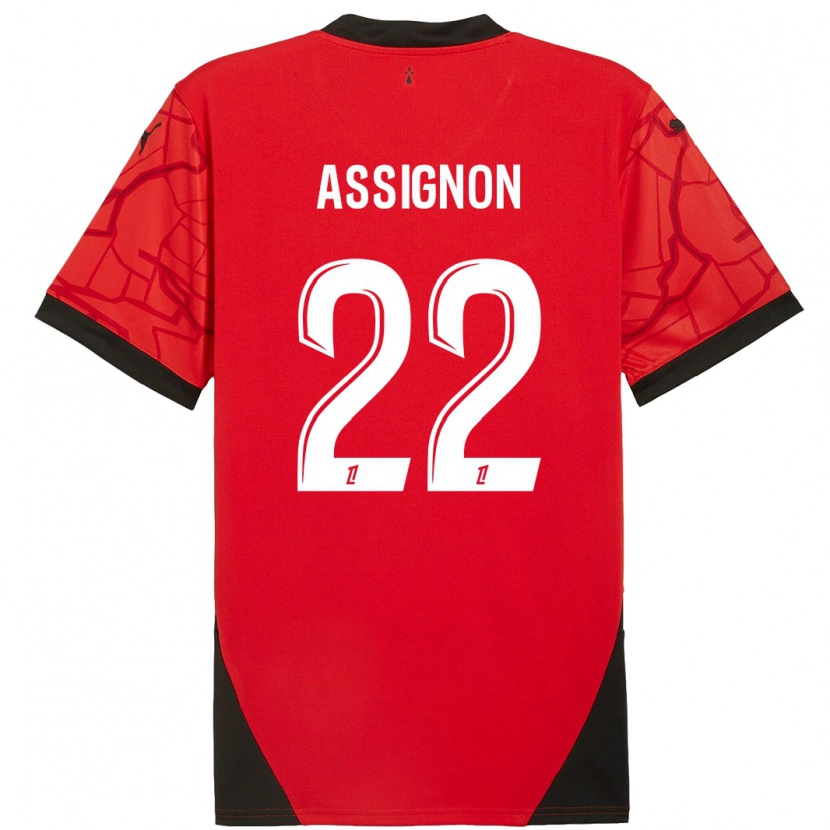 Danxen Niño Camiseta Lorenz Assignon #22 Rojo Negro 1ª Equipación 2024/25 La Camisa