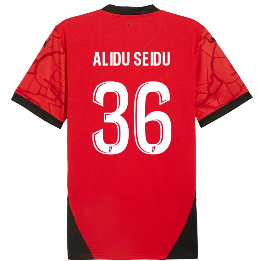 Danxen Niño Camiseta Alidu Seidu #36 Rojo Negro 1ª Equipación 2024/25 La Camisa