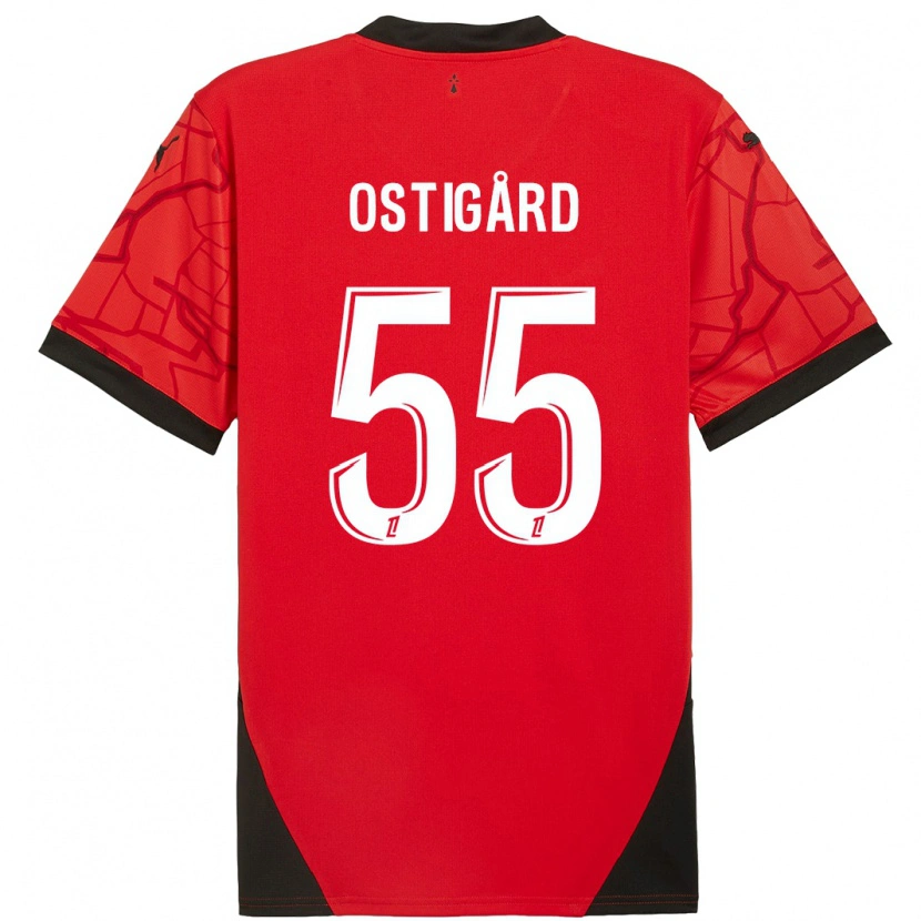 Danxen Niño Camiseta Leo Østigård #55 Rojo Negro 1ª Equipación 2024/25 La Camisa