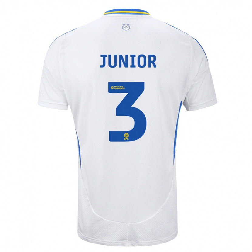 Danxen Niño Camiseta Junior Firpo #3 Blanco Azul 1ª Equipación 2024/25 La Camisa