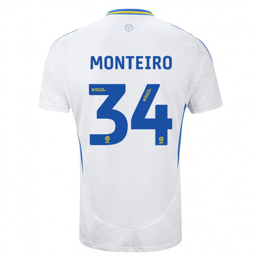 Danxen Niño Camiseta Diogo Monteiro #34 Blanco Azul 1ª Equipación 2024/25 La Camisa