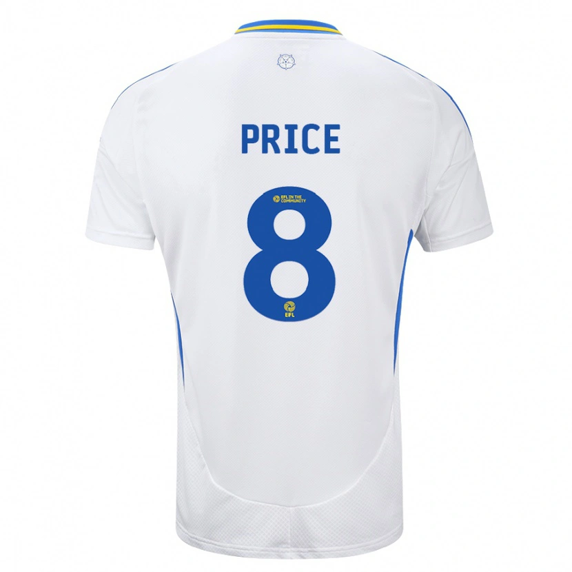 Danxen Niño Camiseta Leoni Price #8 Blanco Azul 1ª Equipación 2024/25 La Camisa