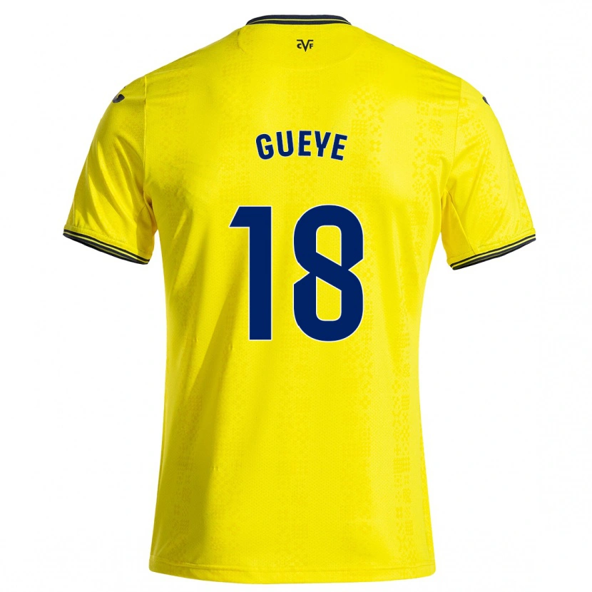 Danxen Niño Camiseta Pape Gueye #18 Amarillo Negro 1ª Equipación 2024/25 La Camisa