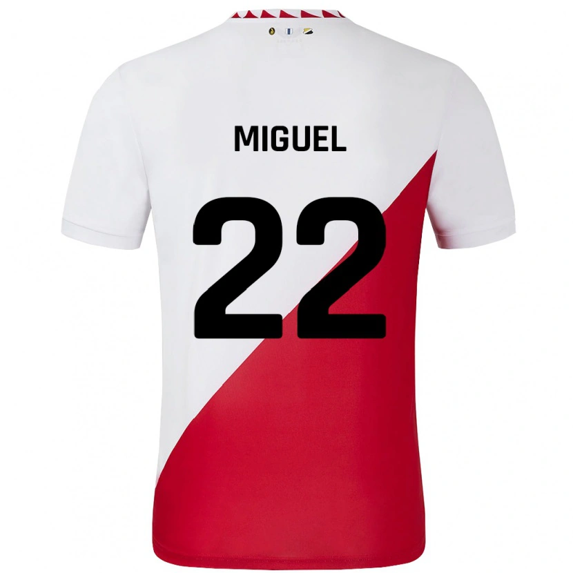 Danxen Niño Camiseta Miguel Rodríguez #22 Blanco Rojo 1ª Equipación 2024/25 La Camisa