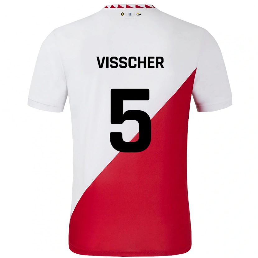 Danxen Niño Camiseta Amber Visscher #5 Blanco Rojo 1ª Equipación 2024/25 La Camisa