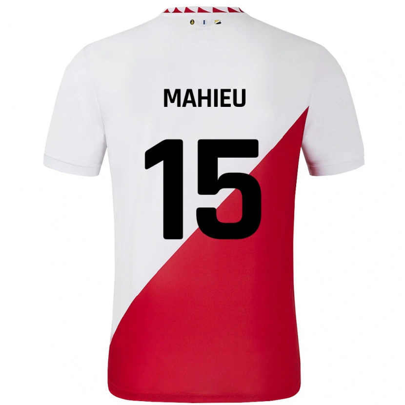 Danxen Niño Camiseta Lena Mahieu #15 Blanco Rojo 1ª Equipación 2024/25 La Camisa