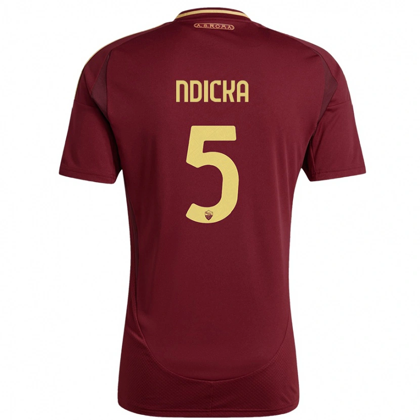 Danxen Niño Camiseta Evan Ndicka #5 Rojo Marrón Dorado 1ª Equipación 2024/25 La Camisa