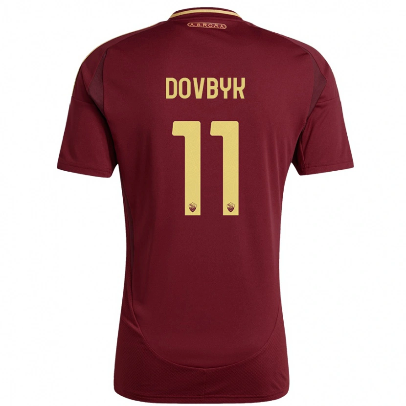 Danxen Niño Camiseta Artem Dovbyk #11 Rojo Marrón Dorado 1ª Equipación 2024/25 La Camisa