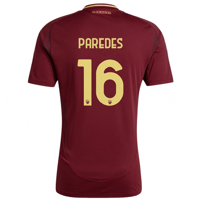 Danxen Niño Camiseta Leandro Paredes #16 Rojo Marrón Dorado 1ª Equipación 2024/25 La Camisa