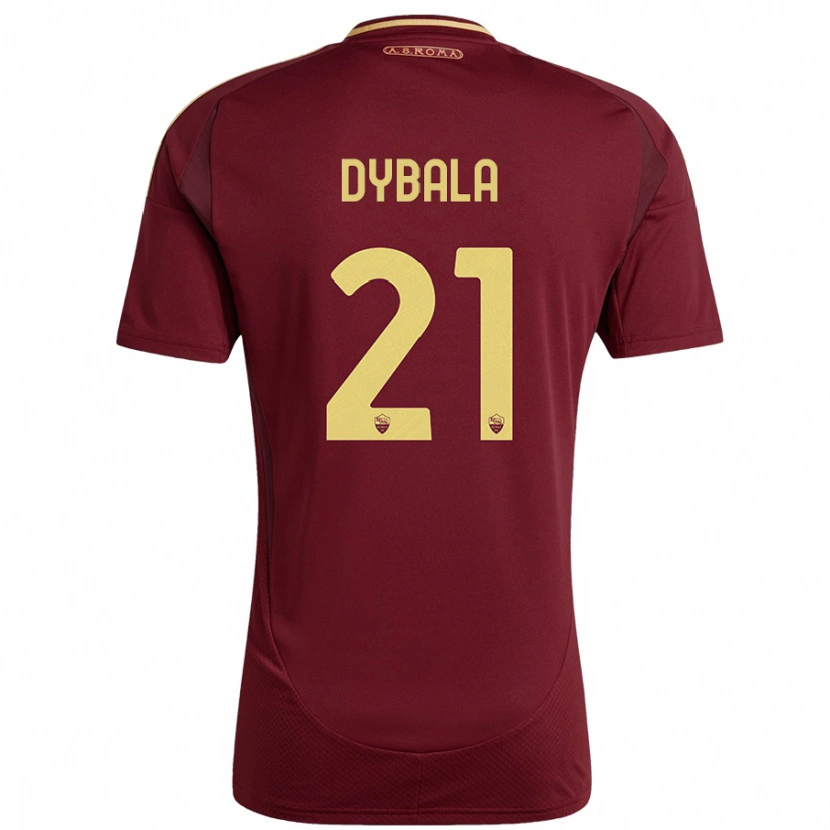 Danxen Niño Camiseta Paulo Dybala #21 Rojo Marrón Dorado 1ª Equipación 2024/25 La Camisa