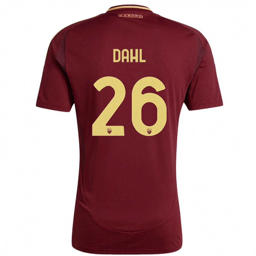 Danxen Niño Camiseta Samuel Dahl #26 Rojo Marrón Dorado 1ª Equipación 2024/25 La Camisa