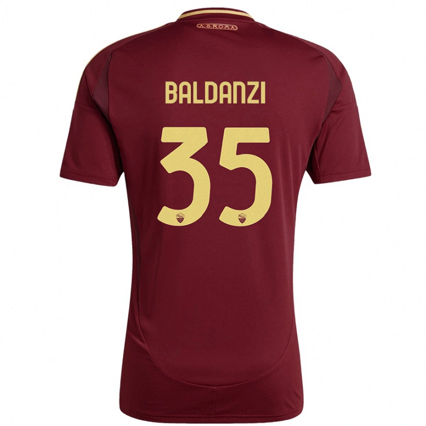 Danxen Niño Camiseta Tommaso Baldanzi #35 Rojo Marrón Dorado 1ª Equipación 2024/25 La Camisa