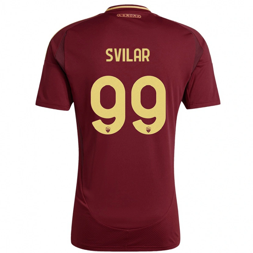 Danxen Niño Camiseta Mile Svilar #99 Rojo Marrón Dorado 1ª Equipación 2024/25 La Camisa