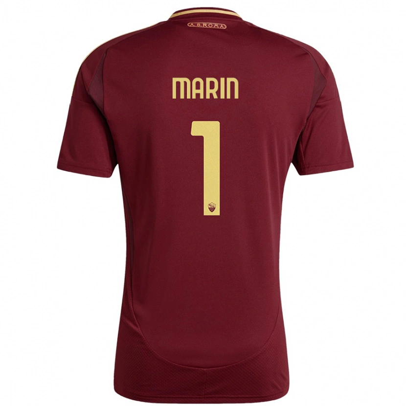 Danxen Niño Camiseta Renato Marin #1 Rojo Marrón Dorado 1ª Equipación 2024/25 La Camisa