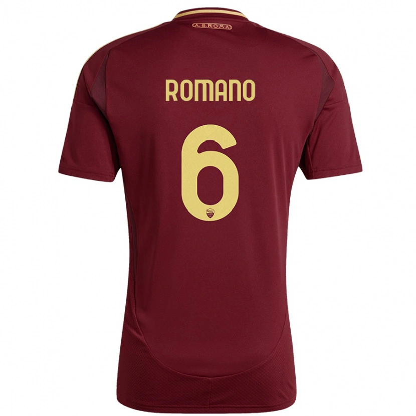 Danxen Niño Camiseta Alessandro Romano #6 Rojo Marrón Dorado 1ª Equipación 2024/25 La Camisa