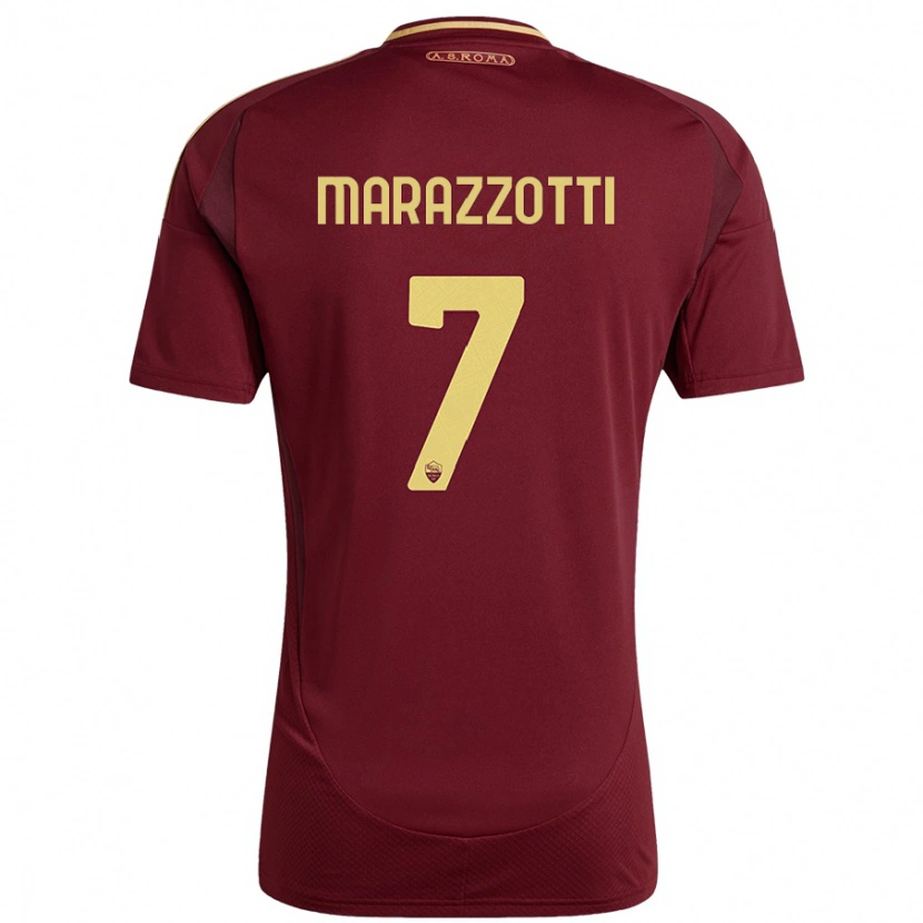 Danxen Niño Camiseta Fabrizio Marazzotti #7 Rojo Marrón Dorado 1ª Equipación 2024/25 La Camisa