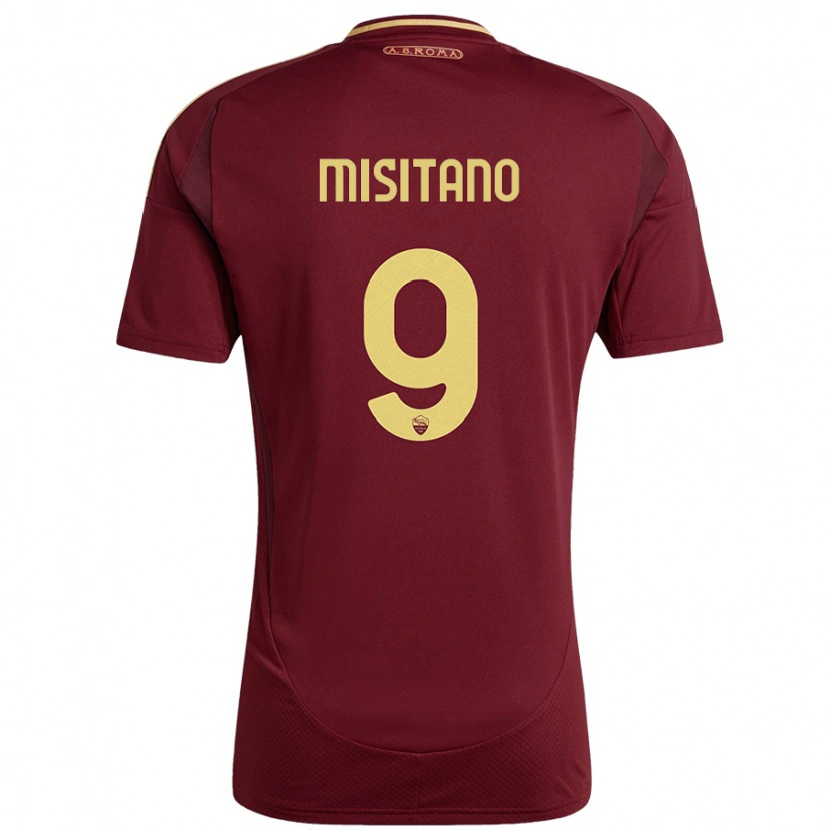 Danxen Niño Camiseta Giulio Misitano #9 Rojo Marrón Dorado 1ª Equipación 2024/25 La Camisa