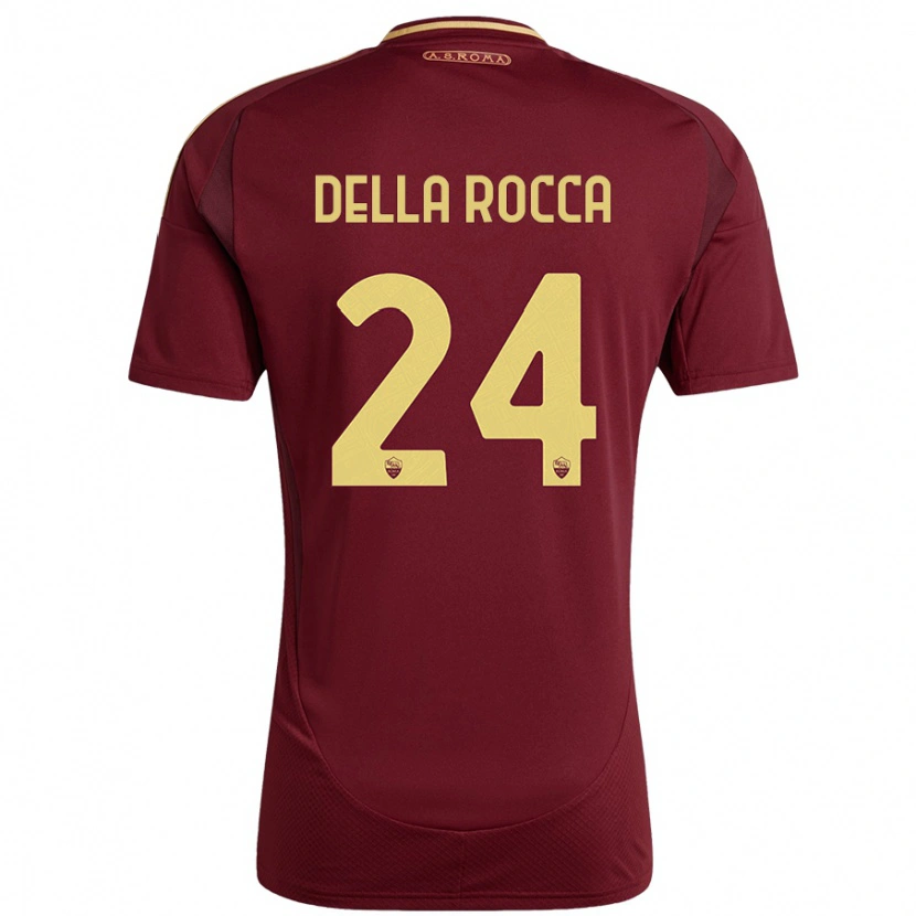 Danxen Niño Camiseta Mattia Della Rocca #24 Rojo Marrón Dorado 1ª Equipación 2024/25 La Camisa