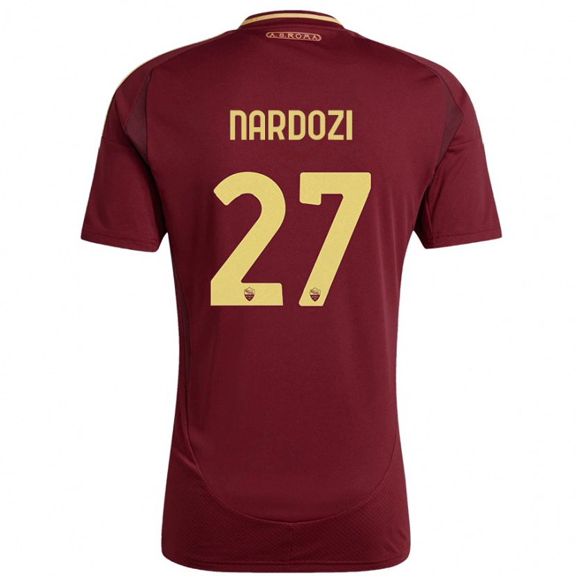 Danxen Niño Camiseta Manuel Nardozi #27 Rojo Marrón Dorado 1ª Equipación 2024/25 La Camisa