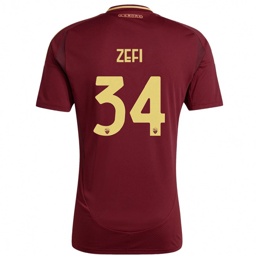 Danxen Niño Camiseta Kevin Zefi #34 Rojo Marrón Dorado 1ª Equipación 2024/25 La Camisa