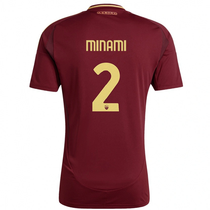 Danxen Niño Camiseta Moeka Minami #2 Rojo Marrón Dorado 1ª Equipación 2024/25 La Camisa