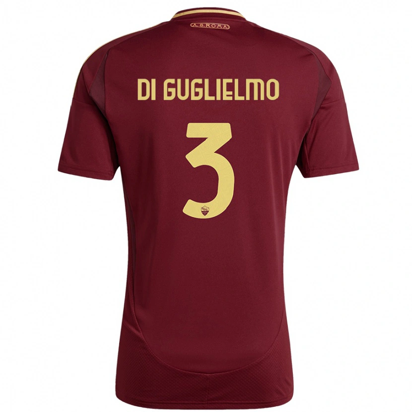 Danxen Niño Camiseta Lucia Di Guglielmo #3 Rojo Marrón Dorado 1ª Equipación 2024/25 La Camisa