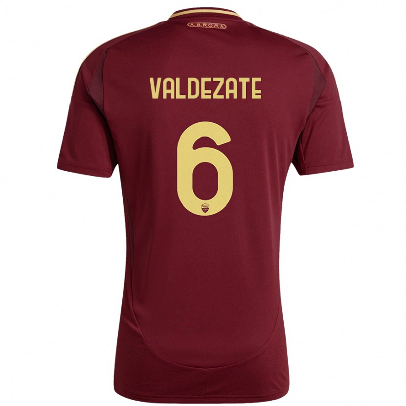 Danxen Niño Camiseta Oihane Valdezate #6 Rojo Marrón Dorado 1ª Equipación 2024/25 La Camisa