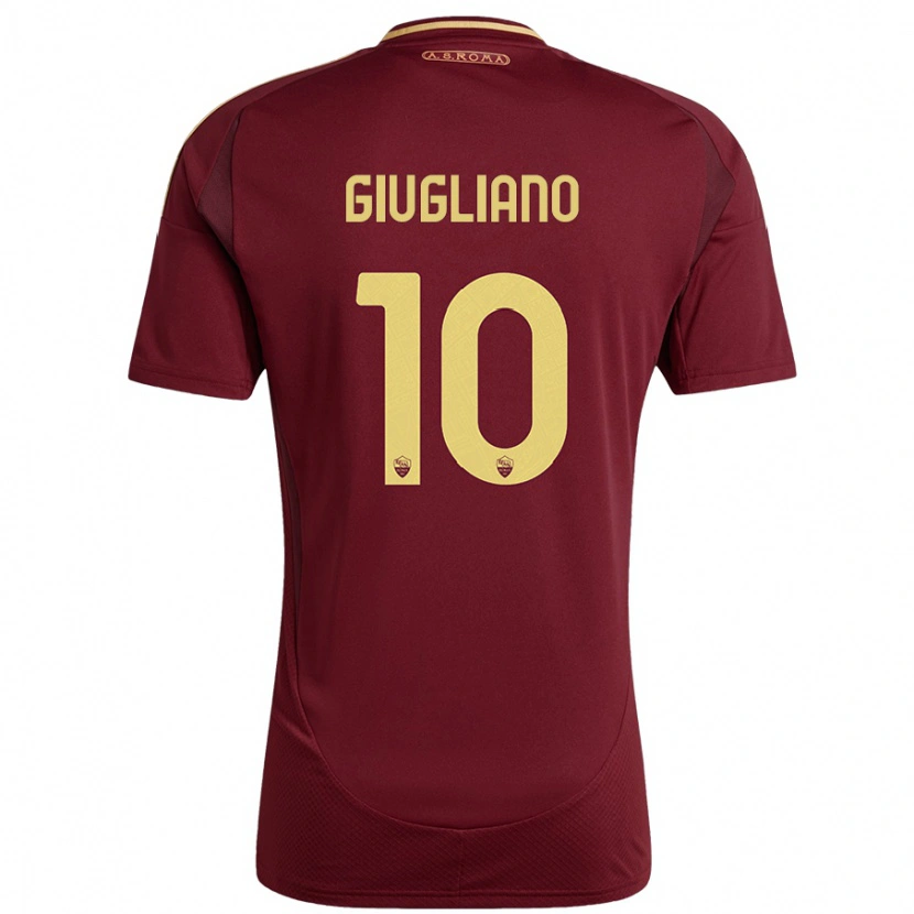 Danxen Niño Camiseta Manuela Giugliano #10 Rojo Marrón Dorado 1ª Equipación 2024/25 La Camisa