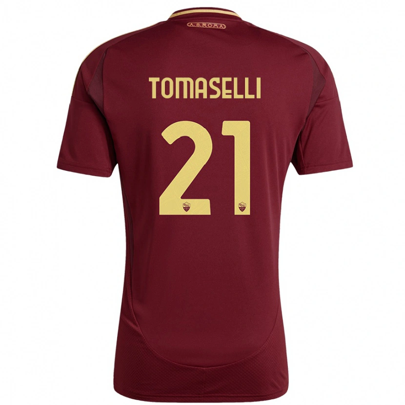 Danxen Niño Camiseta Martina Tomaselli #21 Rojo Marrón Dorado 1ª Equipación 2024/25 La Camisa