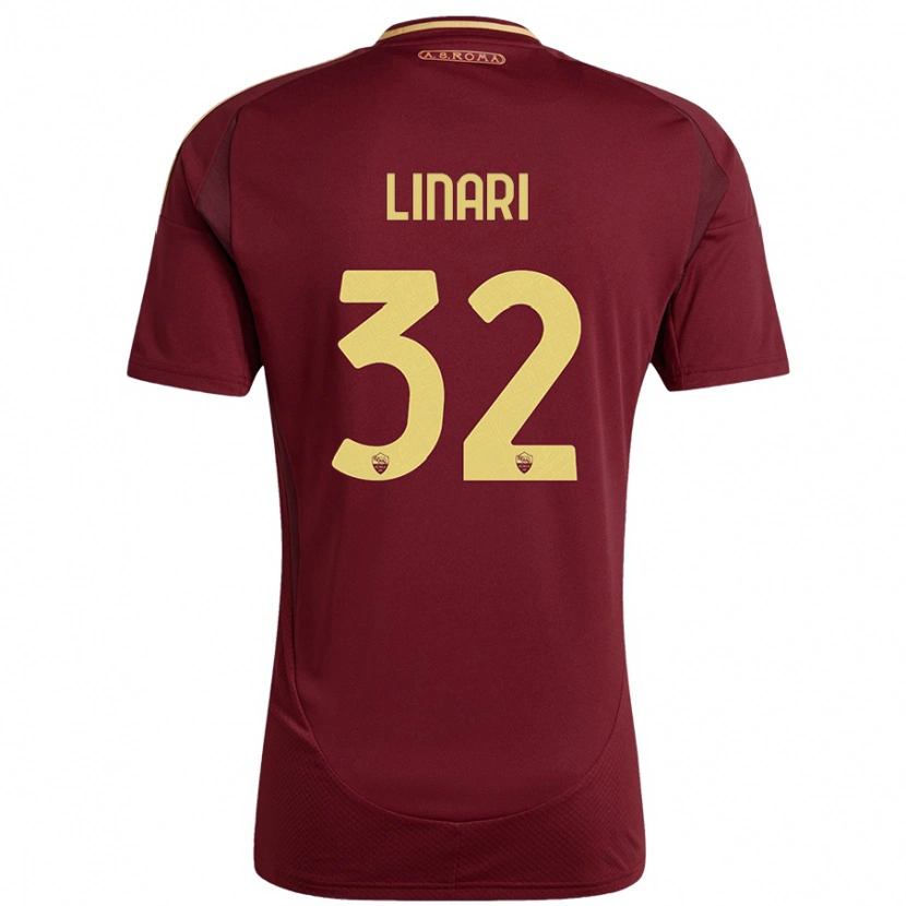 Danxen Niño Camiseta Elena Linari #32 Rojo Marrón Dorado 1ª Equipación 2024/25 La Camisa