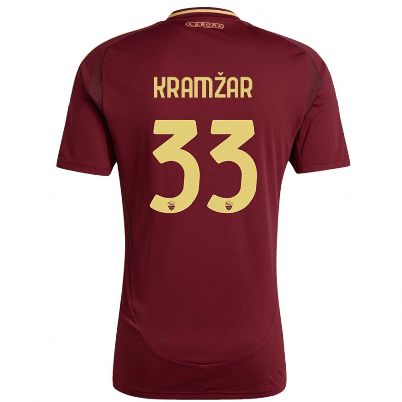 Danxen Niño Camiseta Zara Kramžar #33 Rojo Marrón Dorado 1ª Equipación 2024/25 La Camisa