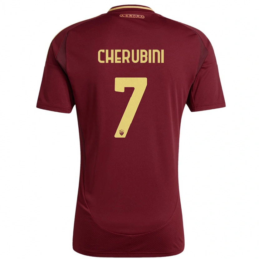 Danxen Niño Camiseta Luigi Cherubini #7 Rojo Marrón Dorado 1ª Equipación 2024/25 La Camisa