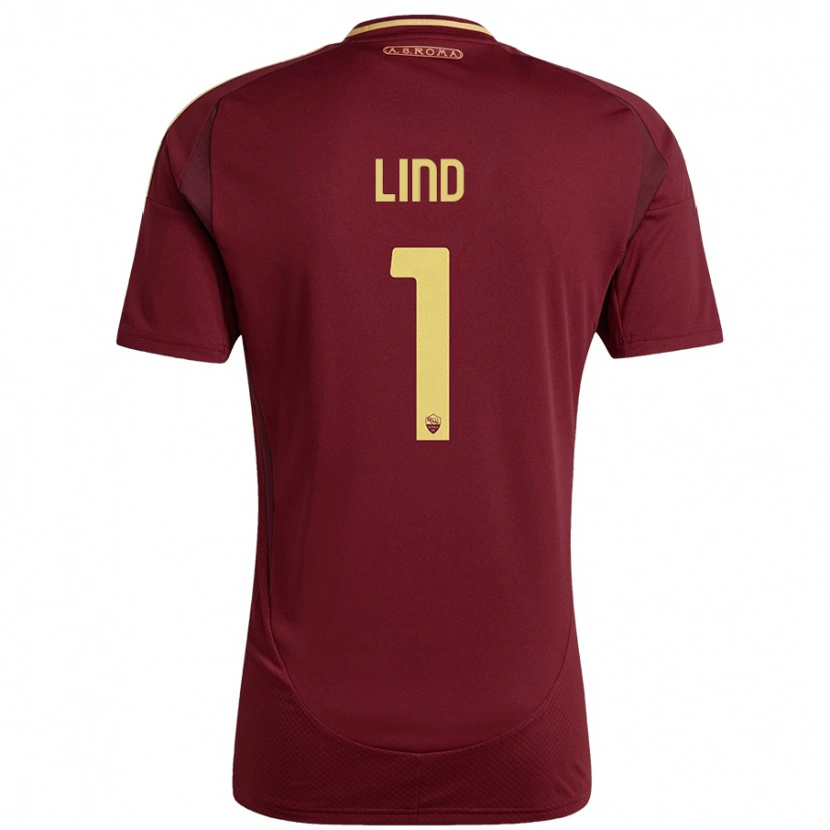 Danxen Niño Camiseta Emma Lind #1 Rojo Marrón Dorado 1ª Equipación 2024/25 La Camisa