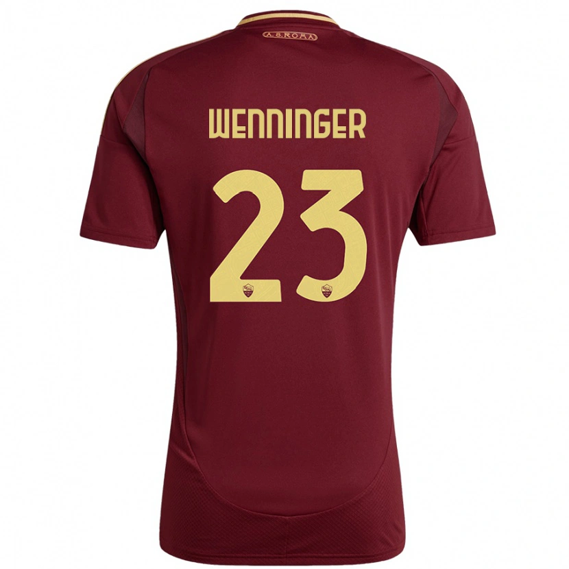 Danxen Niño Camiseta Carina Wenninger #23 Rojo Marrón Dorado 1ª Equipación 2024/25 La Camisa