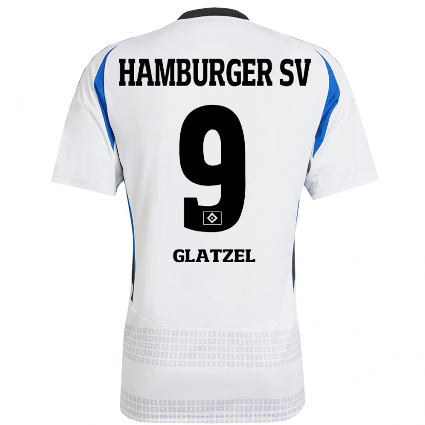 Danxen Niño Camiseta Robert Glatzel #9 Blanco Azul 1ª Equipación 2024/25 La Camisa