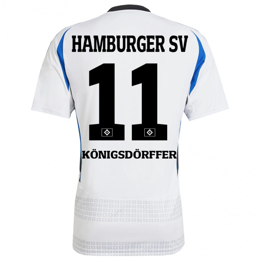 Danxen Niño Camiseta Ransford Königsdörffer #11 Blanco Azul 1ª Equipación 2024/25 La Camisa