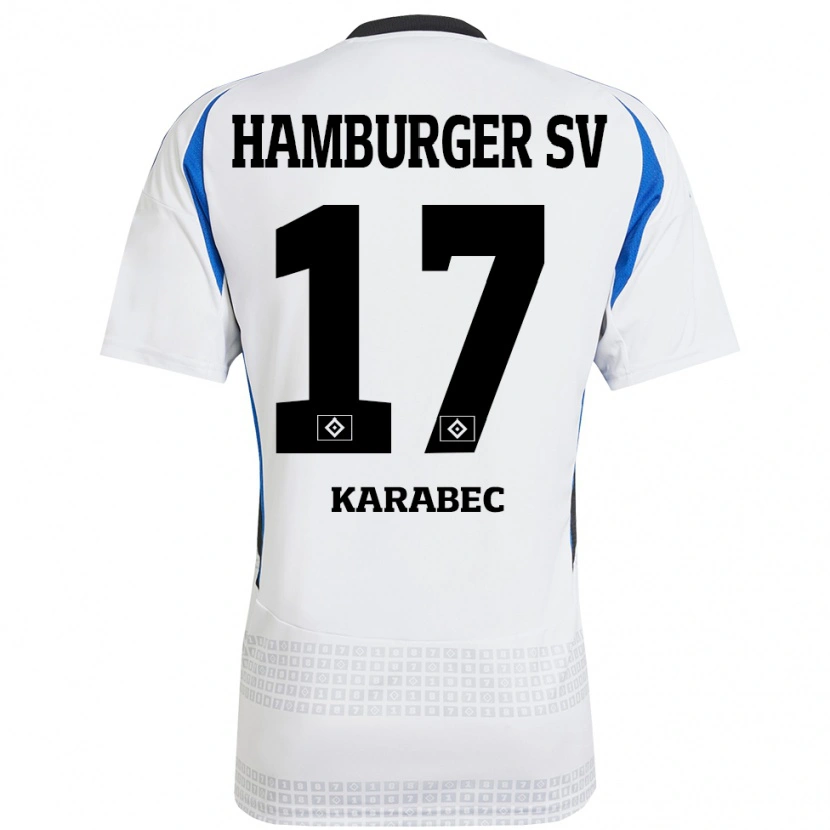 Danxen Niño Camiseta Adam Karabec #17 Blanco Azul 1ª Equipación 2024/25 La Camisa