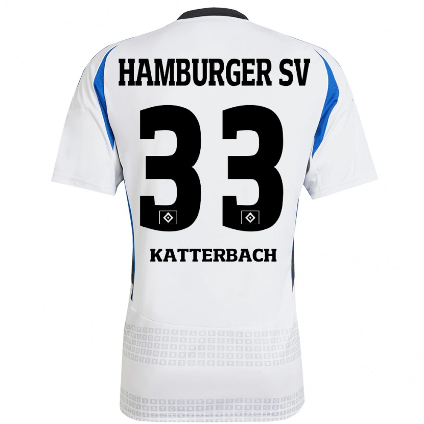 Danxen Niño Camiseta Noah Katterbach #33 Blanco Azul 1ª Equipación 2024/25 La Camisa