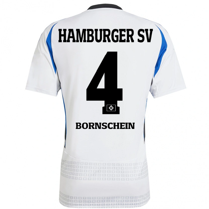 Danxen Niño Camiseta Lukas Bornschein #4 Blanco Azul 1ª Equipación 2024/25 La Camisa