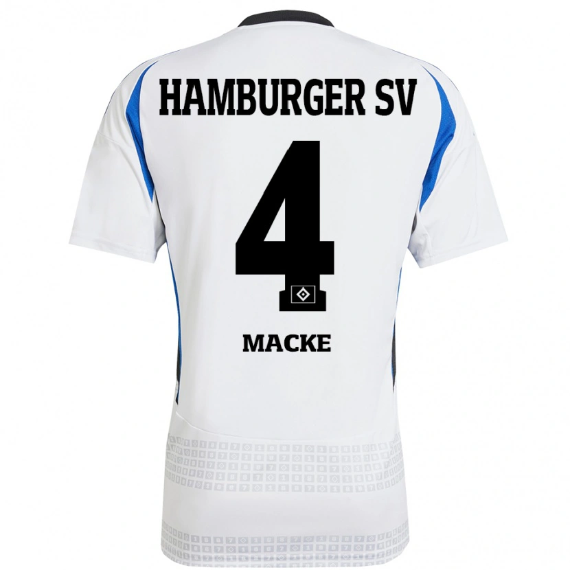 Danxen Niño Camiseta Jarne Macke #4 Blanco Azul 1ª Equipación 2024/25 La Camisa