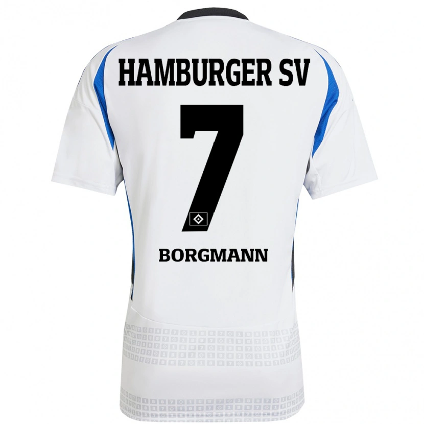 Danxen Niño Camiseta Marcus Borgmann #7 Blanco Azul 1ª Equipación 2024/25 La Camisa