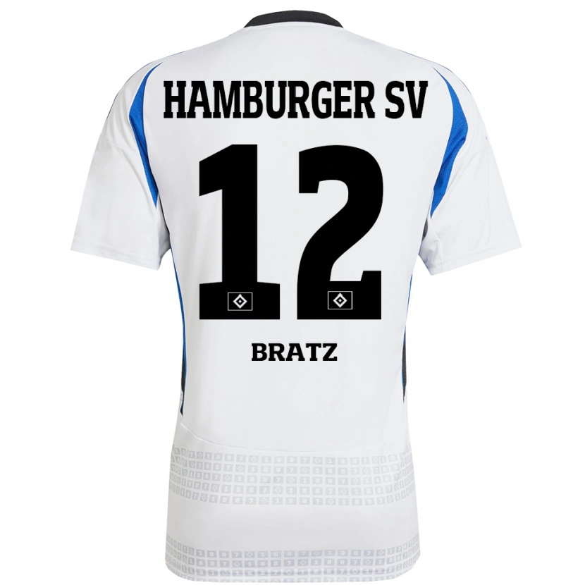 Danxen Niño Camiseta Julian Brätz #12 Blanco Azul 1ª Equipación 2024/25 La Camisa