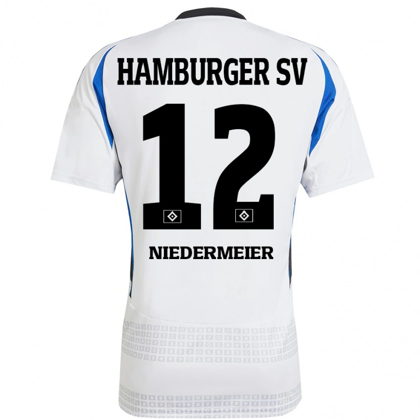 Danxen Niño Camiseta Philipp Niedermeier #12 Blanco Azul 1ª Equipación 2024/25 La Camisa