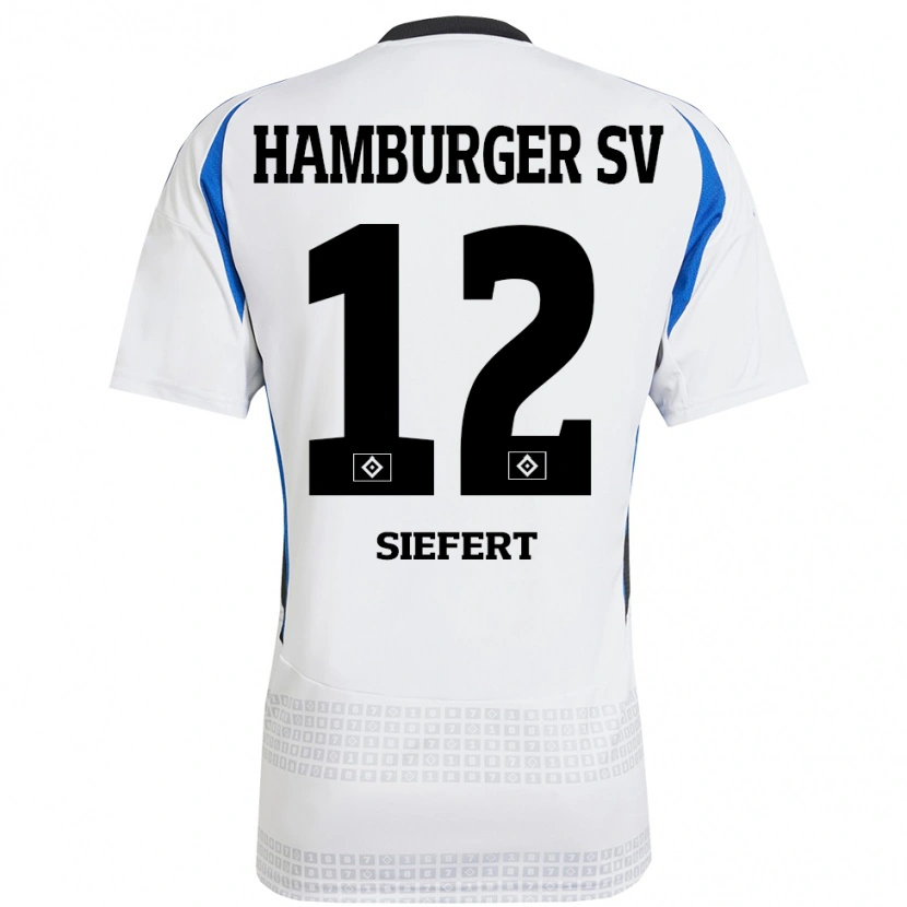 Danxen Niño Camiseta Louis Siefert #12 Blanco Azul 1ª Equipación 2024/25 La Camisa