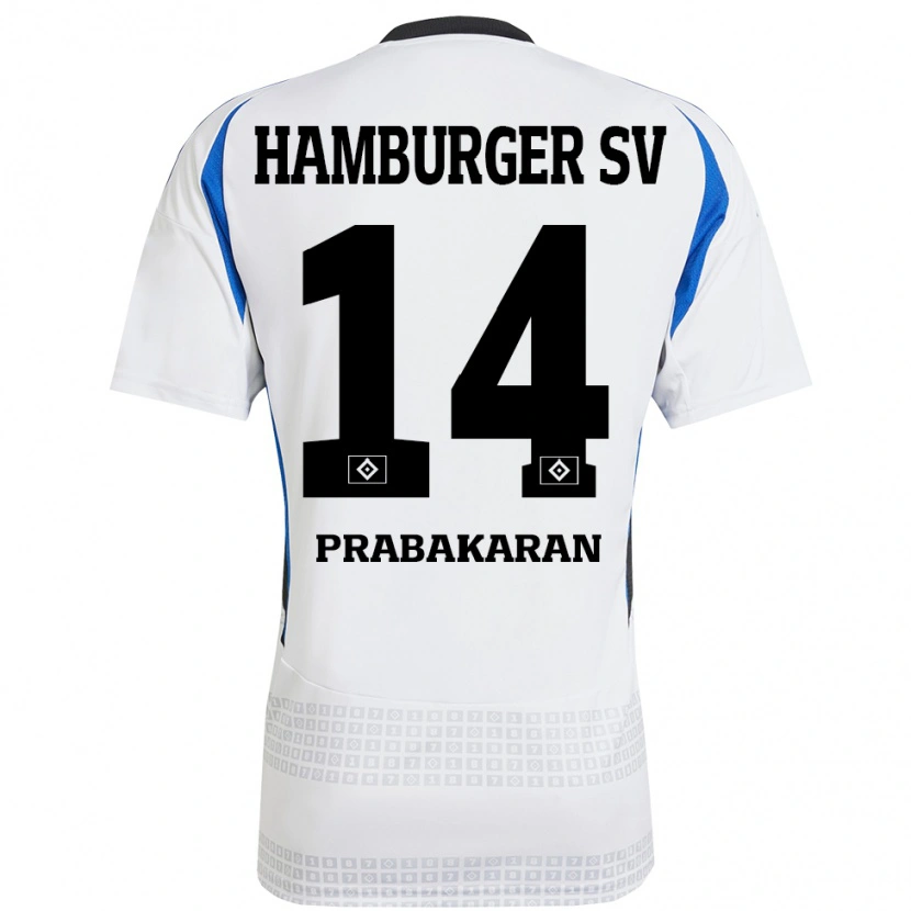 Danxen Niño Camiseta Nilavan Prabakaran #14 Blanco Azul 1ª Equipación 2024/25 La Camisa