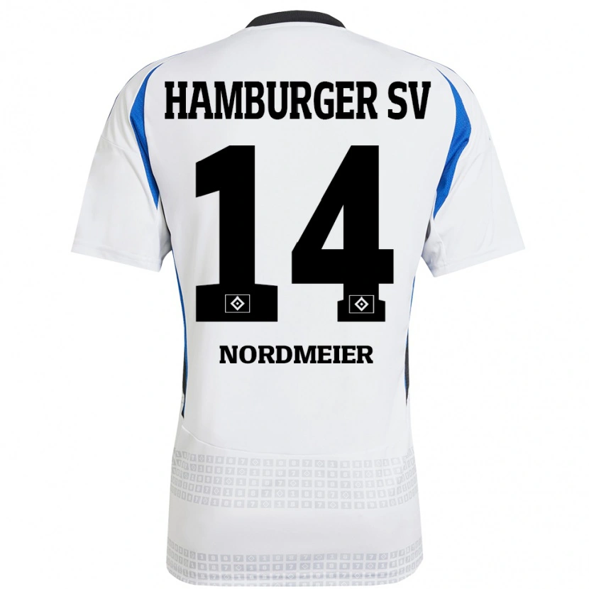 Danxen Niño Camiseta Quentin Nordmeier #14 Blanco Azul 1ª Equipación 2024/25 La Camisa