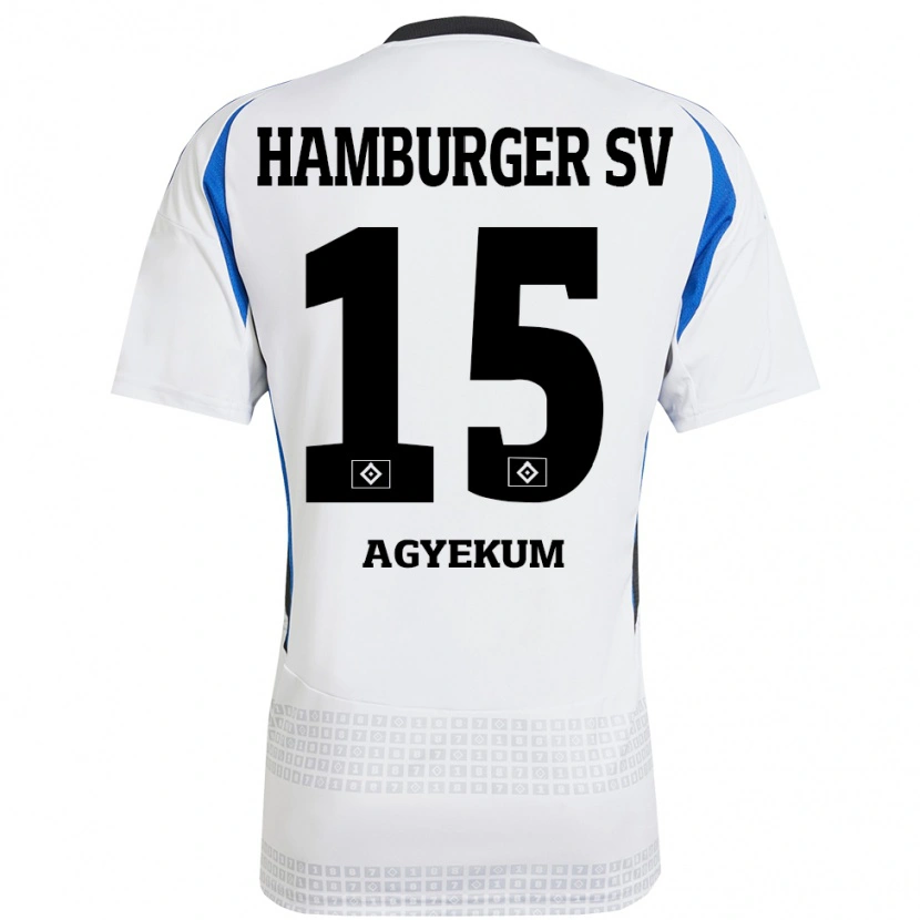 Danxen Niño Camiseta Joel Agyekum #15 Blanco Azul 1ª Equipación 2024/25 La Camisa